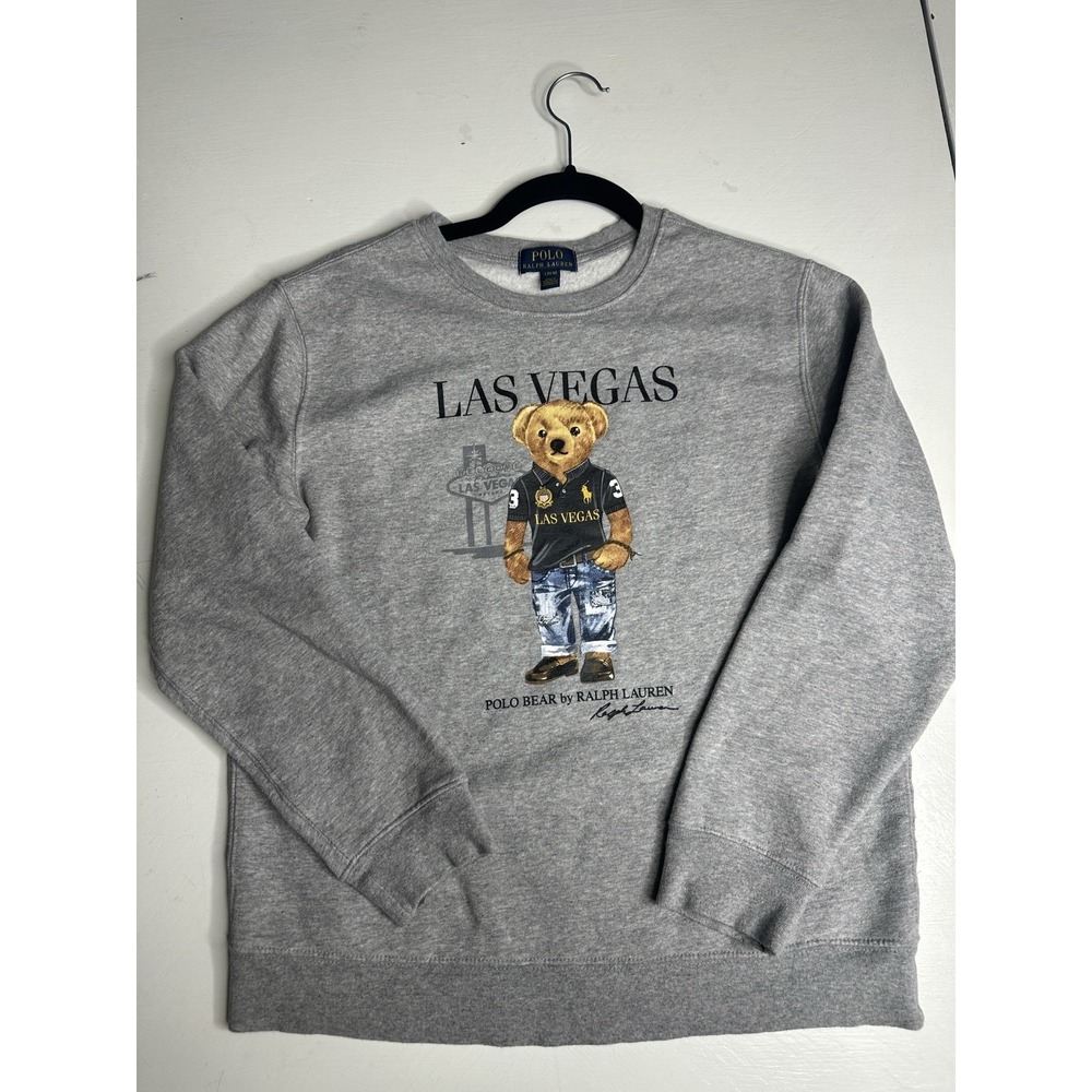 Polo Ralph Lauren Polo Bear Las Vegas Sweatshirt Boys L 14-16 Gray Graphic